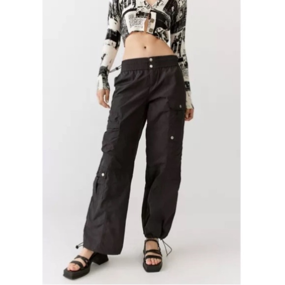 Urban Outfitters Black Cargo Wide-Leg Trousers